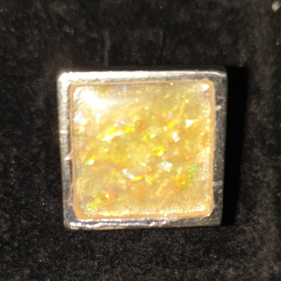 Very Unique Bold Vintage Faux Yellow Opal German Silver Ring - Picture 1 of 11